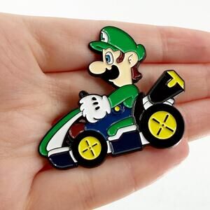 Large Green Kart Racer Enamel Pin Funny Gamer Racing Character Lapel Badge